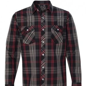 Burnside Long Sleeve Black and Red Plaid Shirt